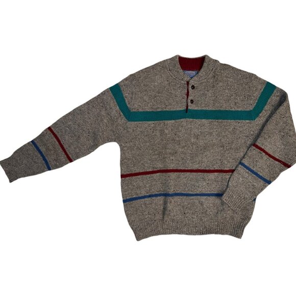 Pendleton Gray Crewneck Sweater with Red, Blue, and Green Stripes - Picture 2 of 5
